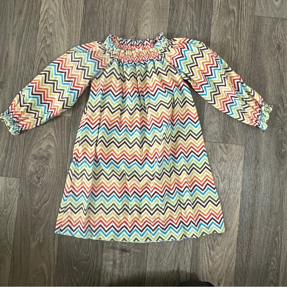 Be Mine Rainbow Chevron Stripe Casual Dress with Bishop Sleeves